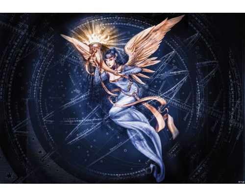 Fotobehang van de triomfantelijke engel in vuur en licht.