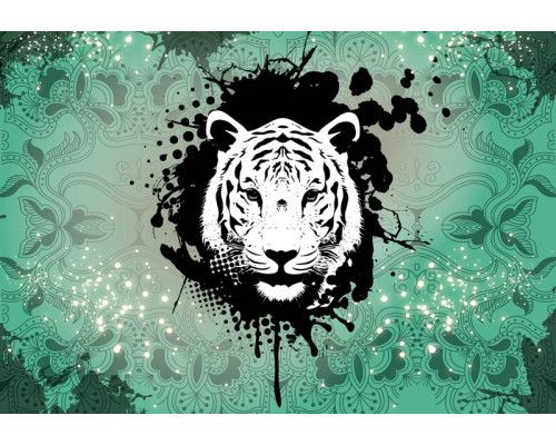 Abstract groen tijger fotobehang, krachtig en natuurgetrouw.