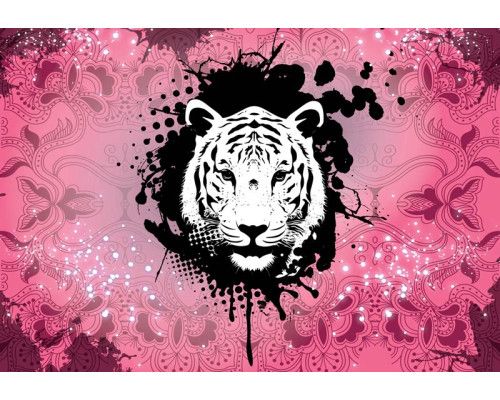 Abstract tijger fotobehang in roze tinten, uniek en opvallend.