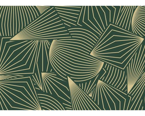 Een fotobehang met trendy grafische patronen, waarin strakke lijnen en geometrische vormen met gouden accenten zorgen voor een moderne en luxe uitstraling.