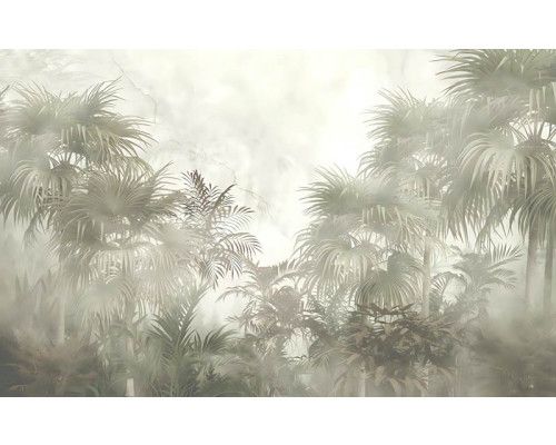 Fotobehang van tropische planten en jungle, met botanische details en weelderige palmbomen.