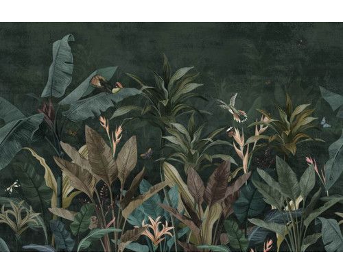 Botanische jungleplanten met een vintage twist, weergegeven op dit tropische fotobehang.