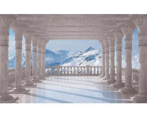 Uitzicht op de besneeuwde bergen, fotobehang met een serene weergave van de natuur.