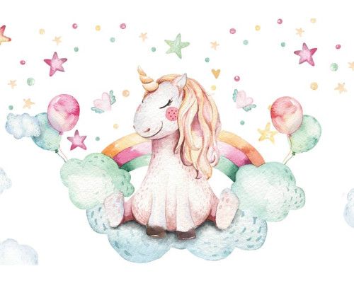 Fotobehang van een unicorn in de wolken, kinderkamer thema.