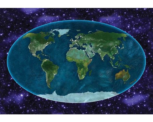Wereldkaart van het universum, fotobehang met een kosmische weergave van de aarde voor een futuristische sfeer.