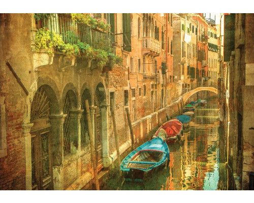 Venetie schilderij fotobehang met gondels en grachten, artistiek en sfeervol.