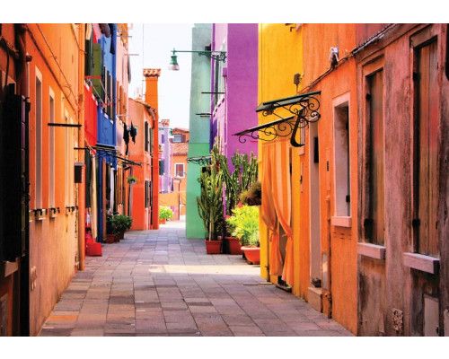 Fotobehang van de kleurrijke straten van Burano, Venetië, Italië met vissershuisjes.