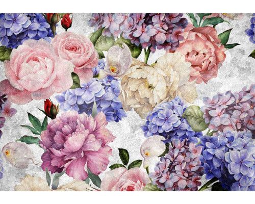 Vintage bloemen fotobehang, kunstzinnig schilderij met bloemmotieven.