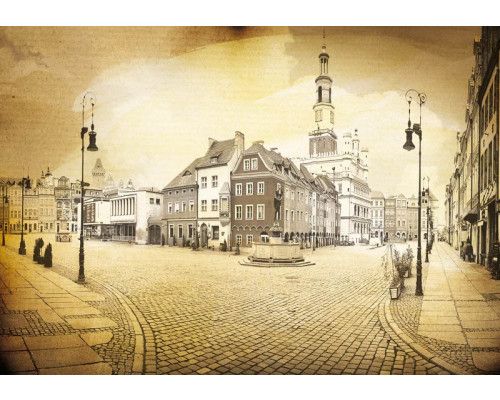 Oude stad Poznan in Polen, vintage fotobehang voor een warme en klassieke uitstraling in de woonkamer.