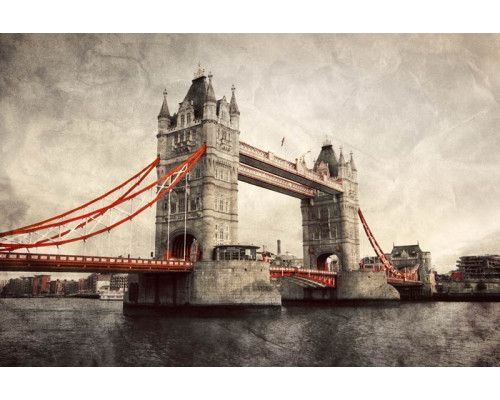 Vintage stijl fotobehang van de beroemde Tower Bridge in Londen, met een elegante uitstraling.