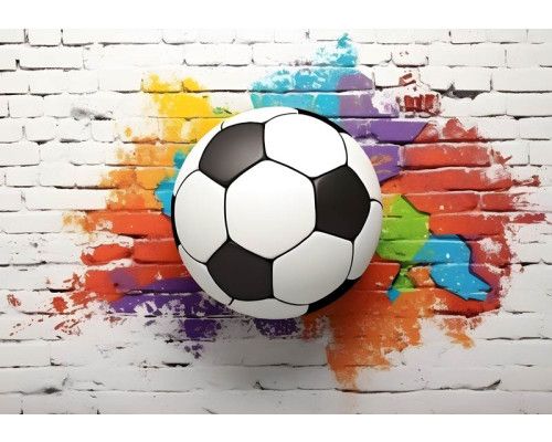 Fotobehang van een spectaculaire graffiti-muurschildering met een voetbalspektakel als thema.