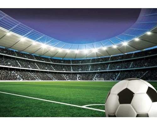 Voetbal fotobehang met een stadion vol fans, dat de spanning van een voetbalwedstrijd vastlegt.