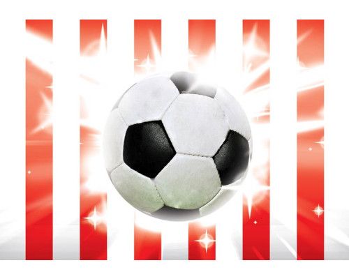 Rood-witte voetballen op de achtergrond van dit fotobehang voor kinderen.