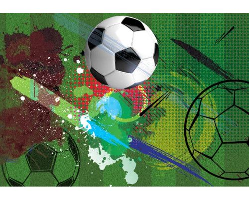 Fotobehang van voetbal street art graffiti, met een speelse muurschildering voor kinderen.