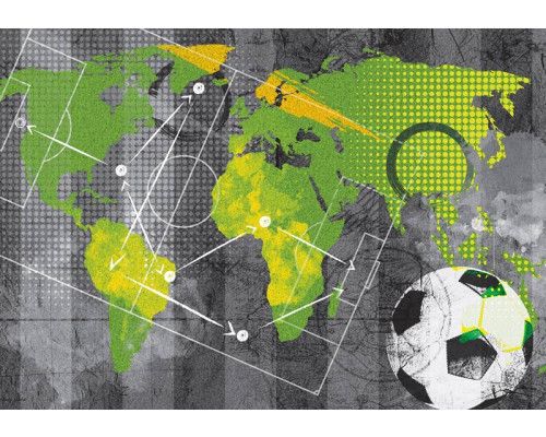 Fotobehang van voetbal tactiek weergegeven in graffiti stijl, ideaal voor sportliefhebbers.