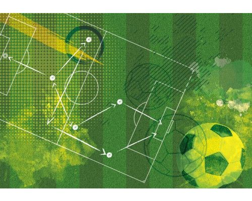 Fotobehang van een voetbal tactiekbespreking in graffiti, geschikt voor kinderkamers.