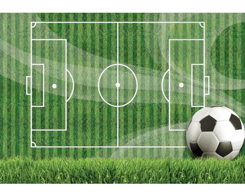 Fotobehang van een groen voetbalveld met gras, ideaal voor kinderen.
