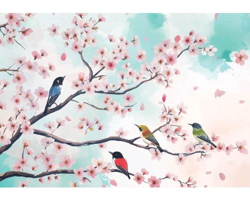 Fotobehang met artistieke palmbomen in zwart-witte illustratiestijl.