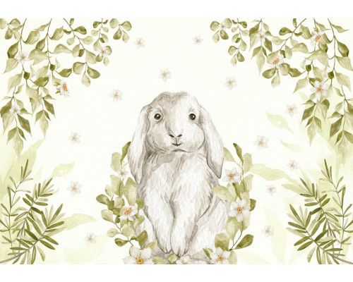 Fotobehang Vrolijk Konijn in Zachte Tinten