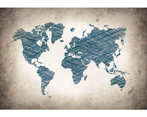 Grijze wereldkaart met abstracte landen en steden, perfect weergegeven op dit moderne fotobehang.