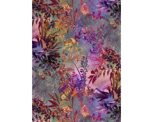 Een wilde tuin vol bloemen en planten, artistiek weergegeven in dit levendige fotobehang.