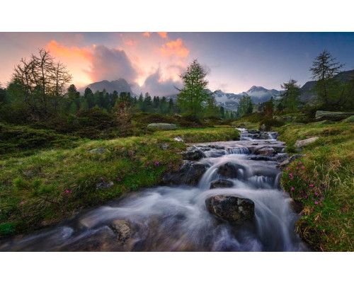 Wild Paradise waterval in de Zwitserse Alpen met een idyllisch landschap.