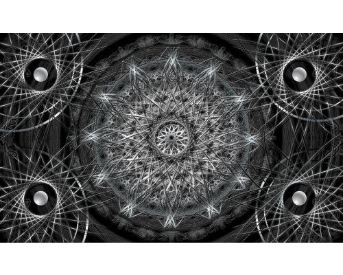 Fotobehang van een zilveren mandala, in een abstract en kunstzinnig ontwerp.