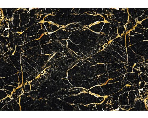 Zwart met goud fotobehang, marmer en luxe industriële uitstraling.