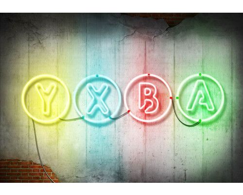 Iconische Xbox-symbolen en neoneffecten tegen een betonnen achtergrond, voor een stoere, moderne gamekamer.