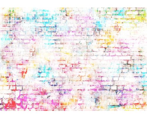 Graffiti fotobehang met levendige muurschildering op een bakstenen muur.