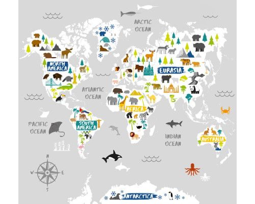 Wereldkaart kinderbehang, perfect voor jonge ontdekkers en avonturiers.