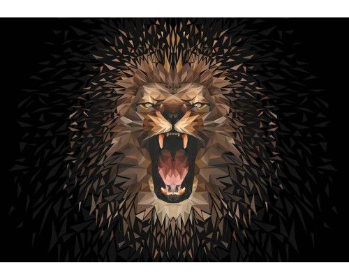 Fotobehang van een brullende leeuw, kunstzinnig geschilderd.