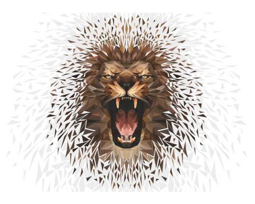 Witte leeuw op fotobehang, kunst en dieren gecombineerd.