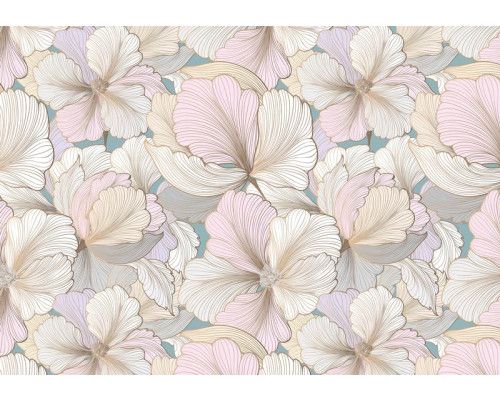 Pastel bloemen fotobehang, schilderachtig ontwerp met lichte kleuren die een subtiele en serene ambiance creëren.