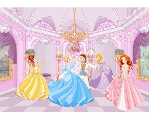 Fotobehang van een dansende prinses in een kasteel, sprookjesachtig en elegant.