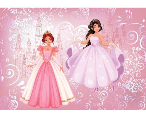 Fotobehang van een prinsessenbal, sprookjeskasteel met dansende prinsessen.