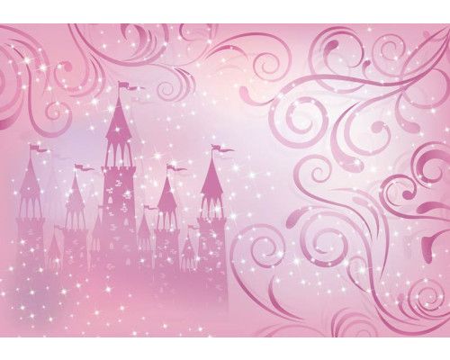 Fotobehang van een sterrenkasteel met prinsessen, sprookjesachtig en kleurrijk.