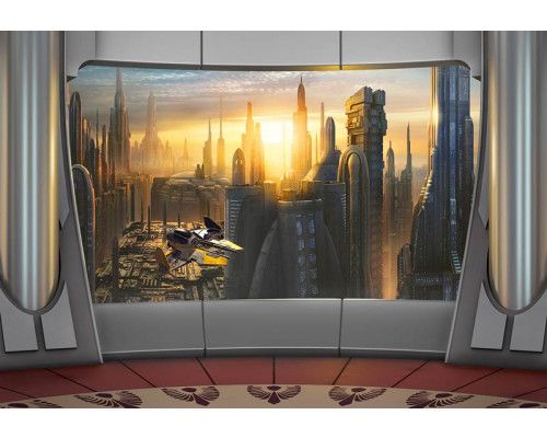 Star Wars fotobehang met uitzicht op de planeet Coruscant, perfect voor een sci-fi fan.