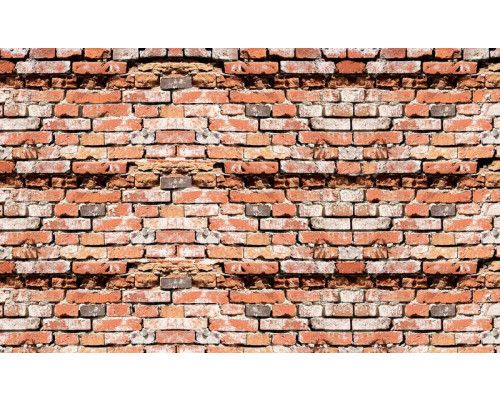 Fotobehang van een industriële stenen muur met rode bakstenen.