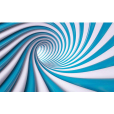 3D-fotobehang van een spiraal in blauw en wit, abstracte vormen.