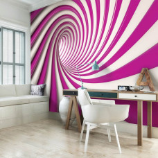 Een kantoor met een fotobehang van een spiraal in rood en wit in het 3D.
