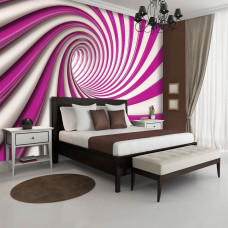 Een fotobehang van een spiraal in rood en wit in het 3D in een slaapkamer.