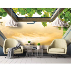 Een 3D-fotobehang van een druivenlandschap, ideaal voor de woonkamer.