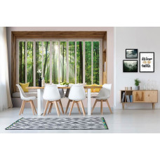 3D-perspectief fotobehang uitzicht op het zonnige bos vanuit het raam in woonkamer.