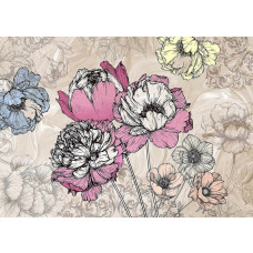 Een vintage fotobehang van een bloemencompositie in retro-stijl, dat een warme, nostalgische sfeer toevoegt aan een ruimte.