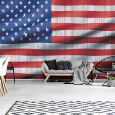 Een fotobehang met de Amerikaanse vlag voor de woonkamer.