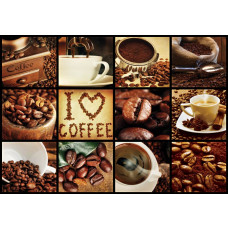 I love coffee-collage met koffiebonen en cappuccino, perfect op fotobehang.