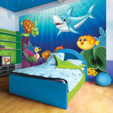 Een fotobehang van de onderwaterwereld met zeedieren voor kinderen in de kinderkamer.
