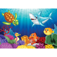 Onderwaterwereld fotobehang met zeedieren in een aquarium voor kinderen.