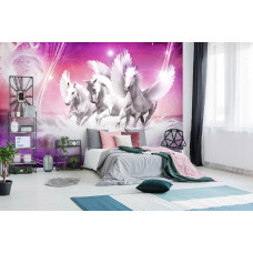 Een roze eenhoorn fotobehang voor de slaapkamer.